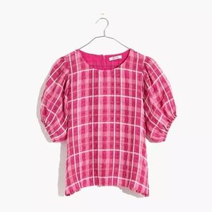 Madewell Pink Plaid Puff Sleeve Blouse